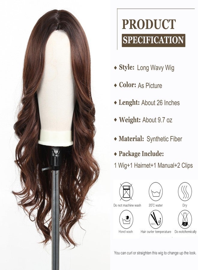 اسمي شعر مستعار بني طويل مموج من إسمي للنساء، شعر صناعي طبيعي، شعر مستعار أومبري للاستخدام اليومي والحفلات - Image 2